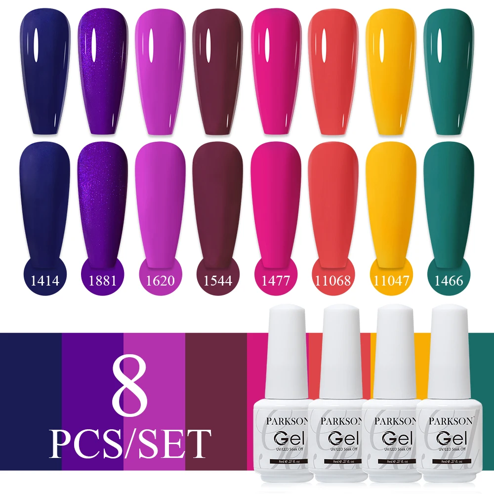 PARKSON 8pcs/Set 8ml Gel Nails Art Design LED Semi Permanent Vernis Polishes Lakiery Hybrydowe UV Manicure Vernis Nail Varnishes
PARKSON 8pcs/Set 8ml Gel Nails Art Design LED Semi Permanent Vernis Polishes Lakiery Hybrydowe UV Manicure Vernis Nail Varnishes