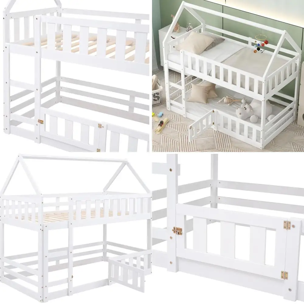 Twin Over Twin Bunk Bed with Guardrails, Kids' Wooden Loft Bed, White
Twin Over Twin Bunk Bed with Guardrails, Kids' Wooden Loft Bed, White