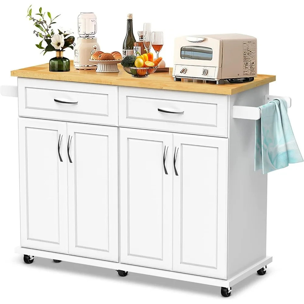 Kitchen Island Cart on Wheels with Cabinet, Rubberwood Countertop, Lockable Casters, Adjustable Shelves, Kitchen Storage
Kitchen Island Cart on Wheels with Cabinet, Rubberwood Countertop, Lockable Casters, Adjustable Shelves, Kitchen Storage