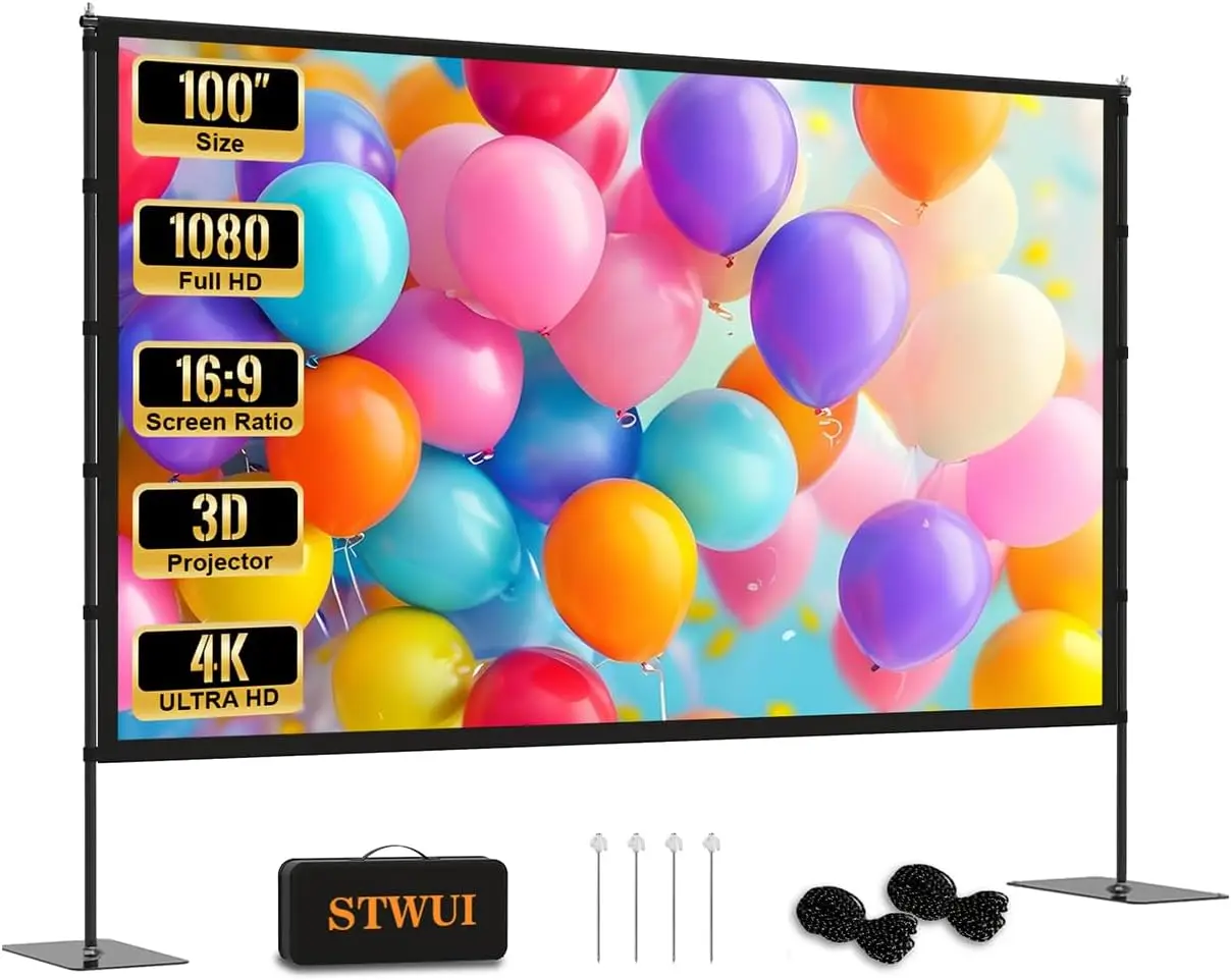 100 Inch Portable Projector Screen 16:9 4K HD Outdoor Movie Screen with Stand & Carry Bag
100 Inch Portable Projector Screen 16:9 4K HD Outdoor Movie Screen with Stand & Carry Bag