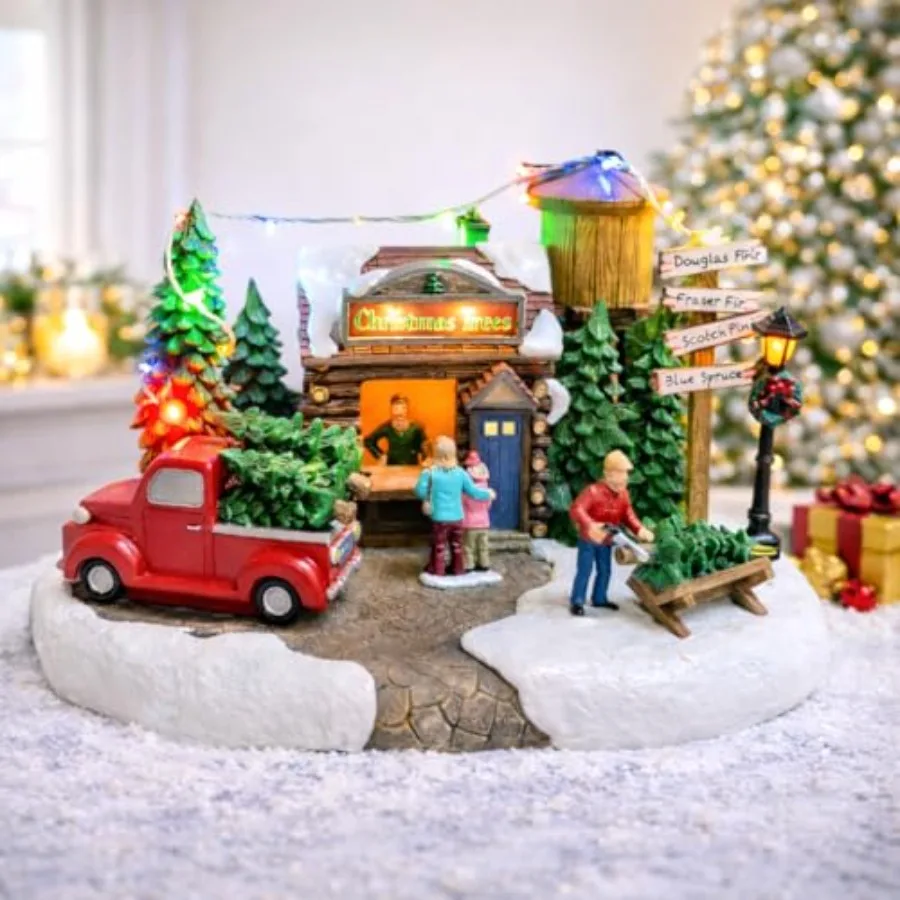 Christmas Village Tree Lot Scene 6.7"H Hand-Painted Polyresin with LED Lights Music Battery Operated Holiday Decor Collectible
Christmas Village Tree Lot Scene 6.7"H Hand-Painted Polyresin with LED Lights Music Battery Operated Holiday Decor Collectible