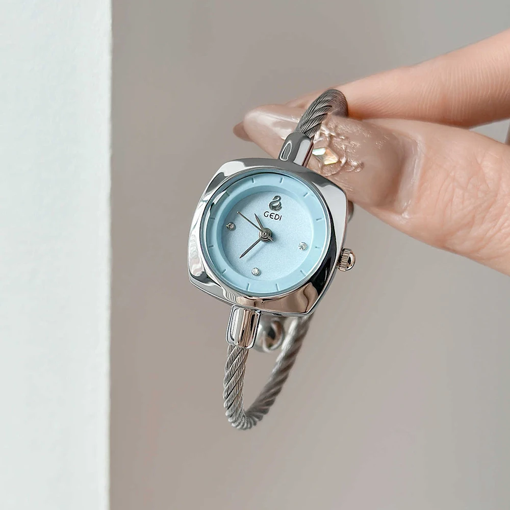 GEDI Luxury Watches For Woman Light Blue Dial Stainless Steel Twisted Bangle Wristwatch Elegant Ladies Silver Bracelet Watch
GEDI Luxury Watches For Woman Light Blue Dial Stainless Steel Twisted Bangle Wristwatch Elegant Ladies Silver Bracelet Watch