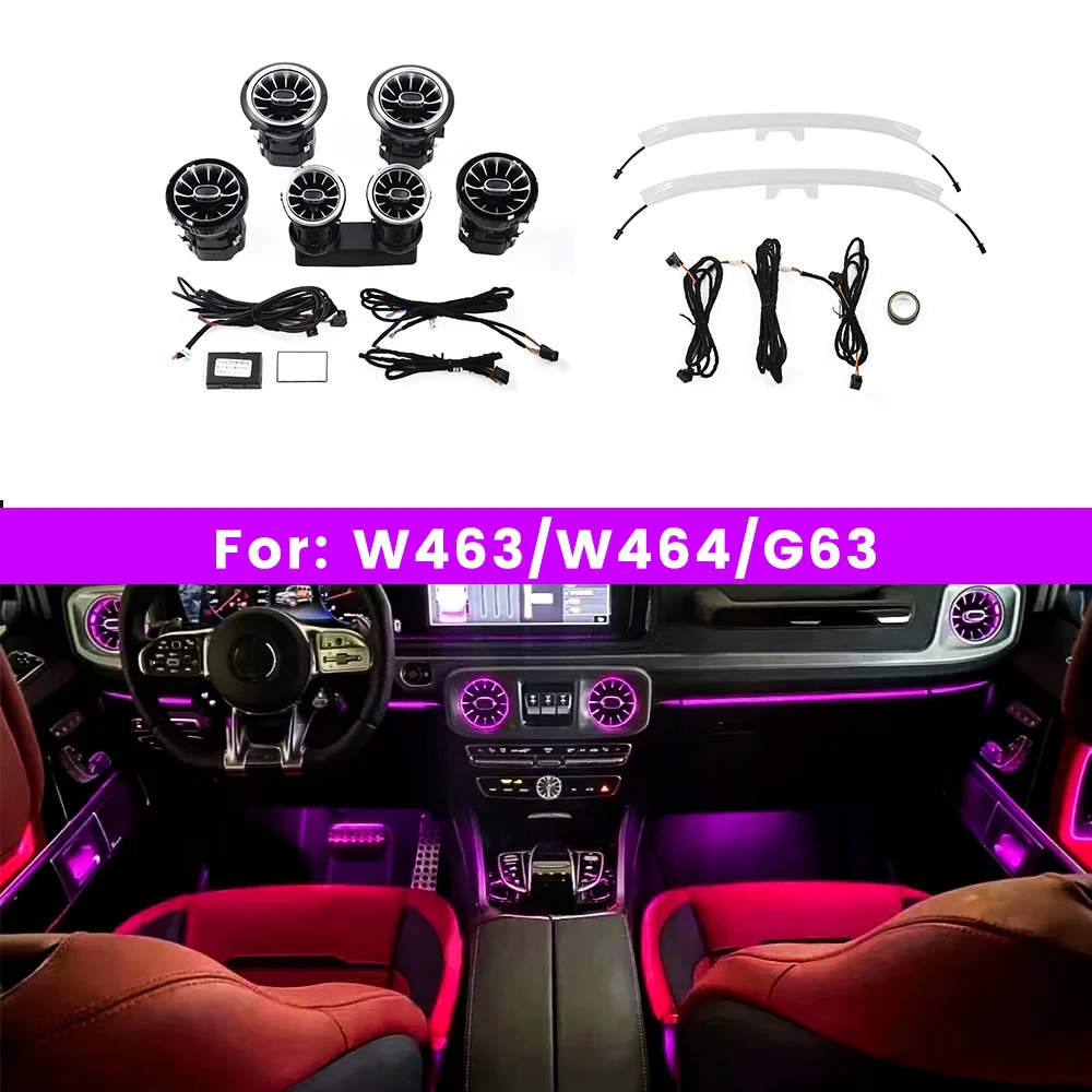 8/64-цветная светодиодная подсветка салона для Mercedes-Benz W463 W463A G63 G550 G500 2019+ (подсветка задних турбинных воздуховодов и подголовников)
8/64-цветная светодиодная подсветка салона для Mercedes-Benz W463 W463A G63 G550 G500 2019+ (подсветка задних турбинных воздуховодов и подголовников)