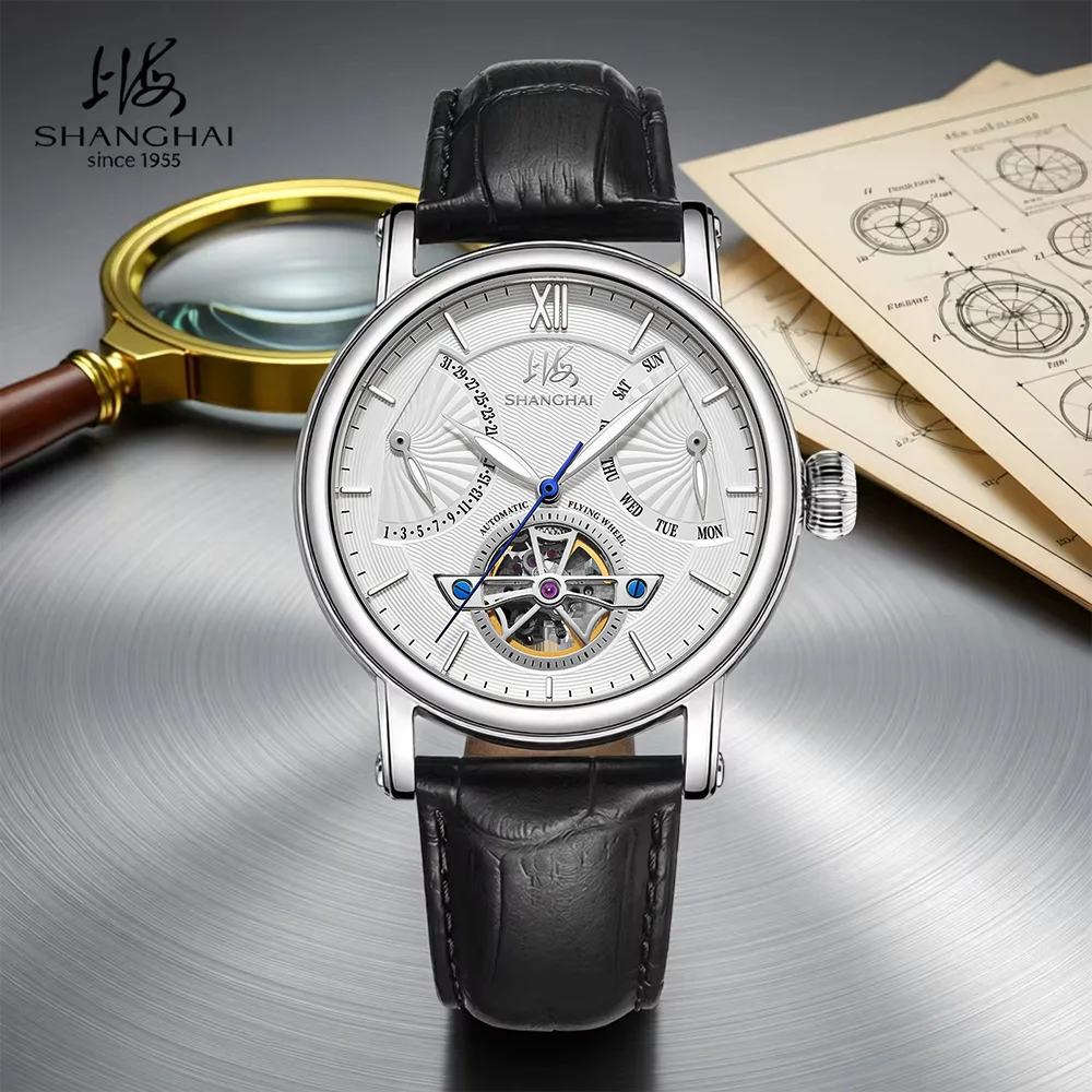 Shanghai Watch Skeletonized Flywheel Men's Mechanical Watch 42mm Automatic Watches Retrograde Calendar Sapphire Wristwatch S8924
Shanghai Watch Skeletonized Flywheel Men's Mechanical Watch 42mm Automatic Watches Retrograde Calendar Sapphire Wristwatch S8924