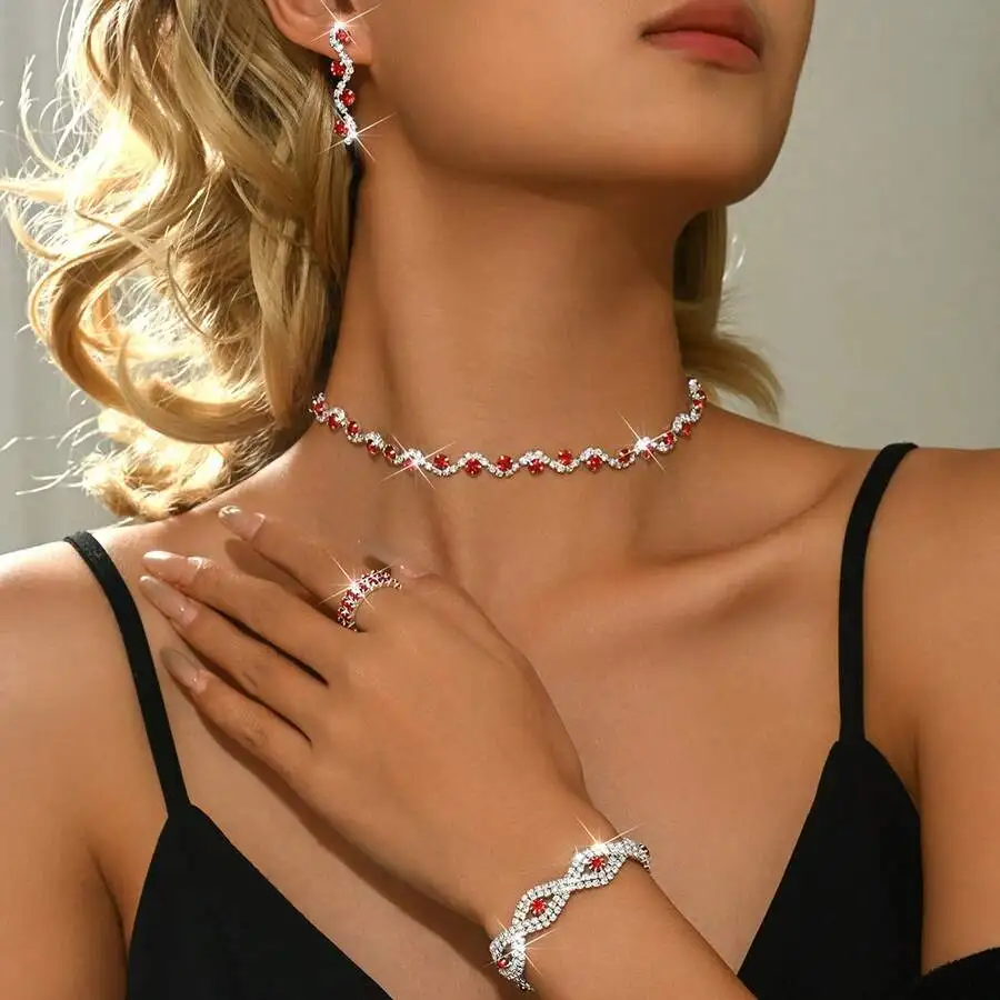 Fashionable Wavy Rhinestone Blue Crystal Necklace Bracelet Earrings Set 3pcs
Fashionable Wavy Rhinestone Blue Crystal Necklace Bracelet Earrings Set 3pcs