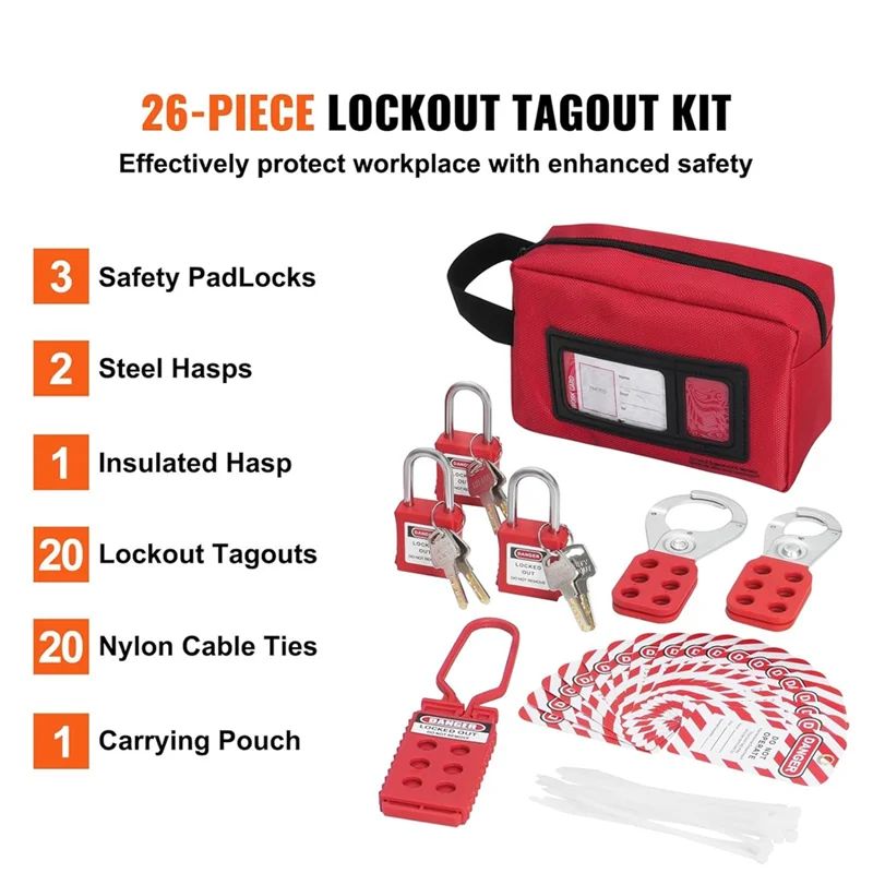 Electrical Lockout Tagout Kit, 26 PCS Safety Loto Kit For Industrial, Electric Power, Machinery-AA26
Electrical Lockout Tagout Kit, 26 PCS Safety Loto Kit For Industrial, Electric Power, Machinery-AA26