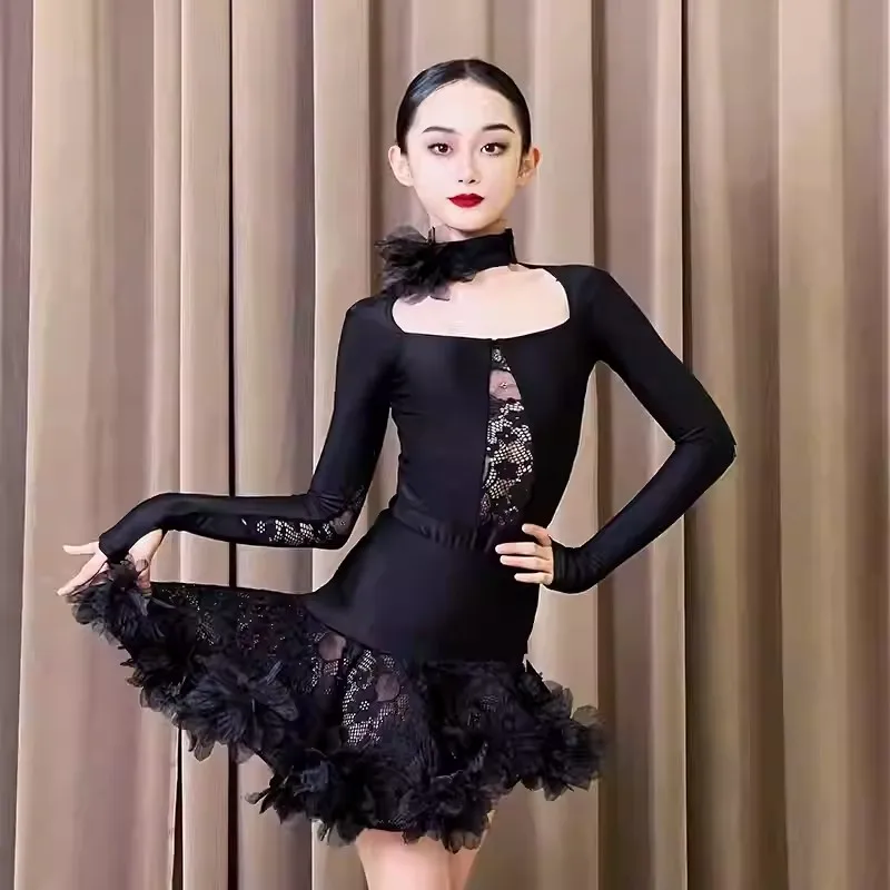 Latin Dance Dress for Girls 2025 Autumn/Winter New Children's Practice Dress, Children's Black Lace Performance Dance Skirt
Latin Dance Dress for Girls 2025 Autumn/Winter New Children's Practice Dress, Children's Black Lace Performance Dance Skirt