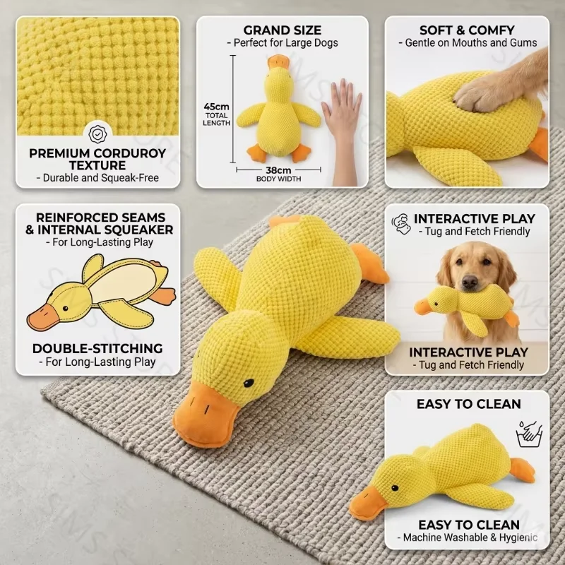 Soft Yellow Duck Puppy Chew Toy, Cuddle Plush Molar Teething Toy for Small Dogs, Bite Resistant Interactive Stuffed Animal, Soot
Soft Yellow Duck Puppy Chew Toy, Cuddle Plush Molar Teething Toy for Small Dogs, Bite Resistant Interactive Stuffed Animal, Soot