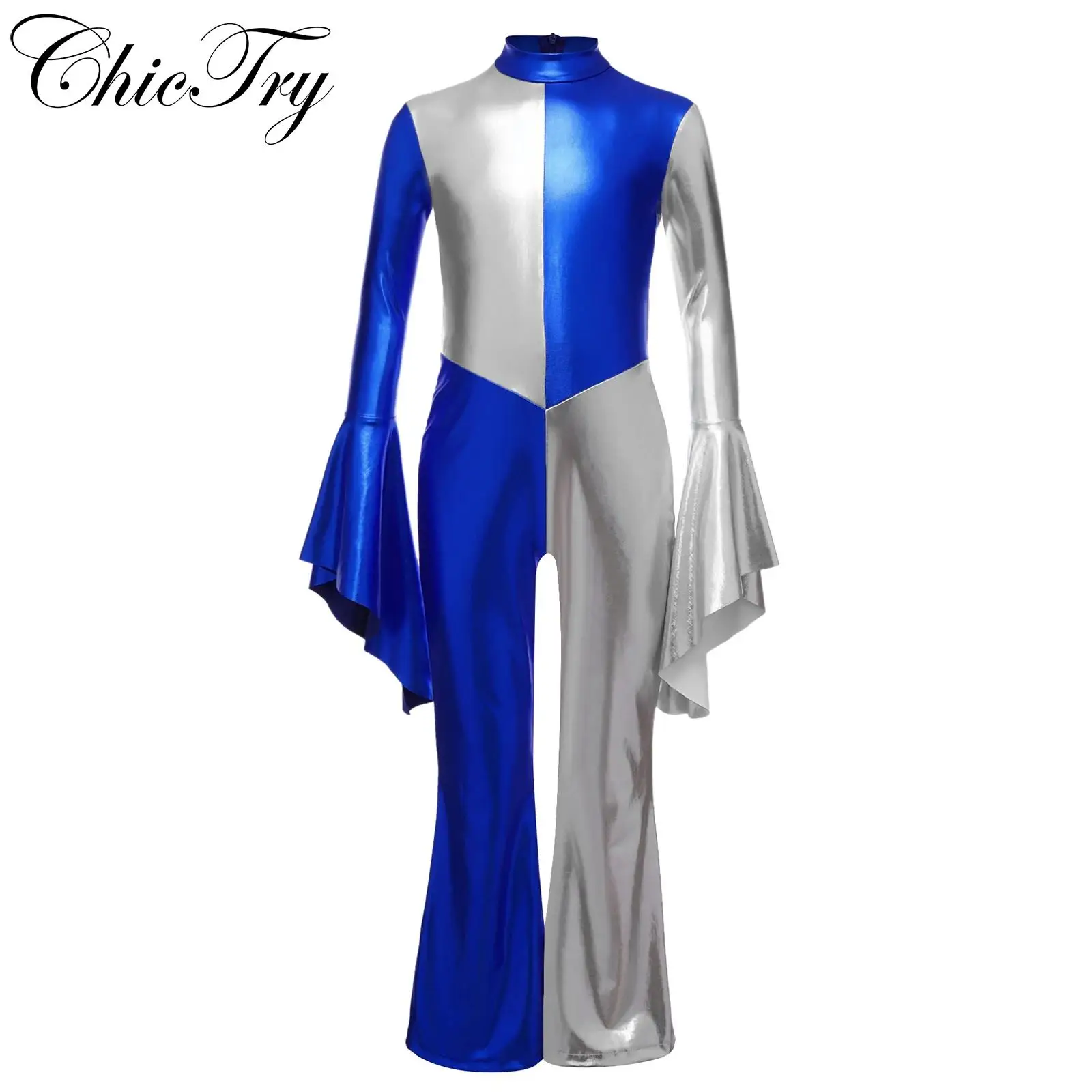 Kid Girls Disco Dance Costume Glossy Metallic Bodysuit Flare Sleeve Long Pants Jumpsuit for Halloween Rave Themed Party Dress Up
Kid Girls Disco Dance Costume Glossy Metallic Bodysuit Flare Sleeve Long Pants Jumpsuit for Halloween Rave Themed Party Dress Up