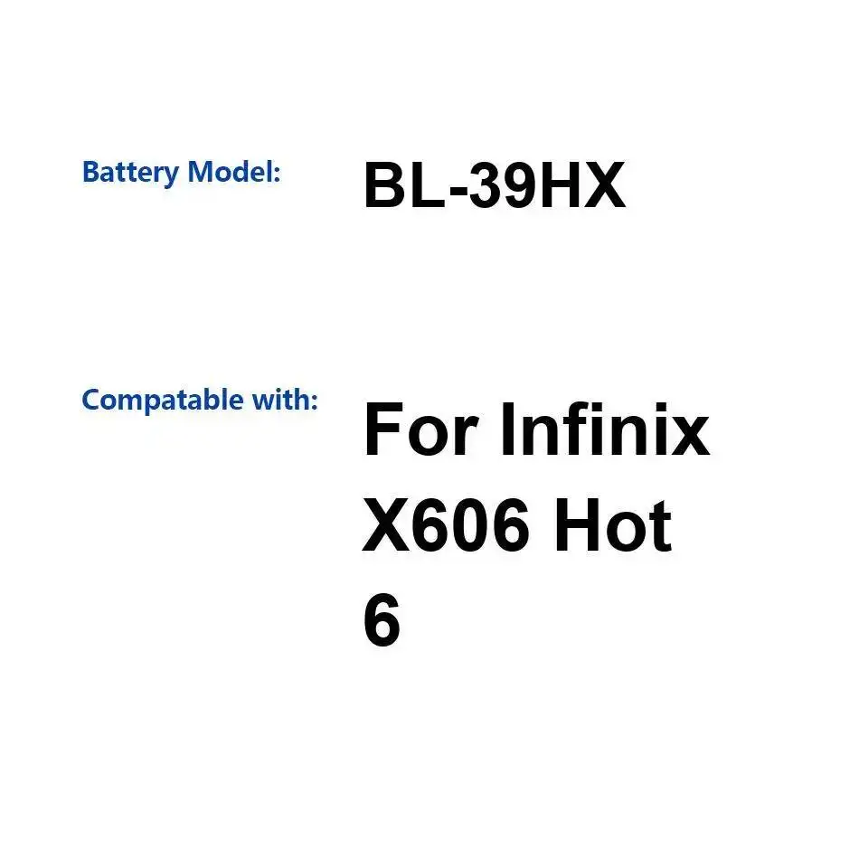 Mobile Phone Battery 4000mAh Long-Lasting BL-39HX For Infinix X606 Hot 6
Mobile Phone Battery 4000mAh Long-Lasting BL-39HX For Infinix X606 Hot 6