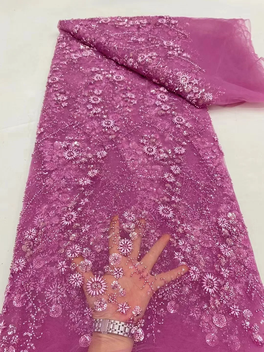 PINK 3D Lace African Lace Fabric With Sequins 2024 High Quality Nigerian Lace Fabric French Mesh Tulle Lace For Wedding Dress
PINK 3D Lace African Lace Fabric With Sequins 2024 High Quality Nigerian Lace Fabric French Mesh Tulle Lace For Wedding Dress