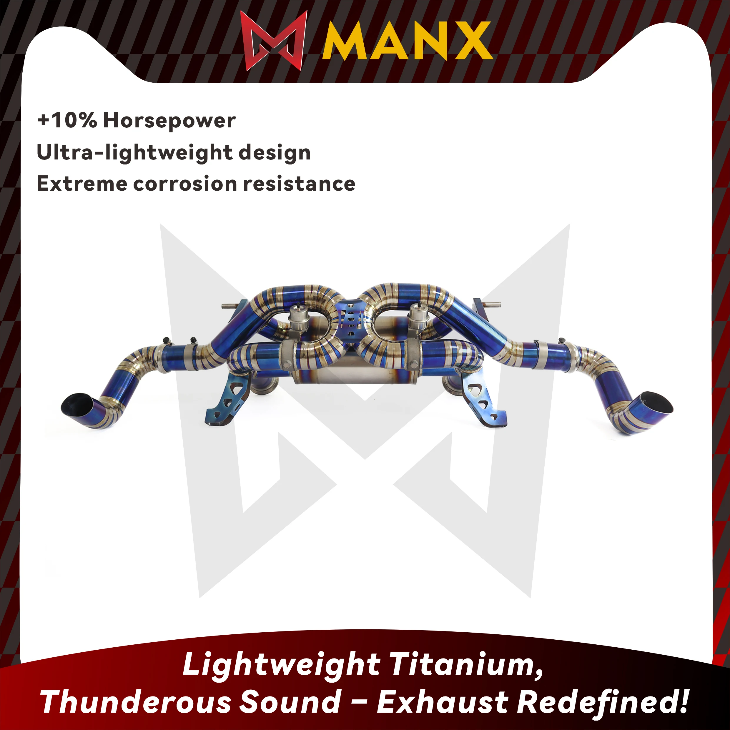 Lightweight MANX Titanium Exhaust For AUDI R8 2013-2016 Catback Deep Sport Sound +10% Horsepower Good Heat Dissipation
Lightweight MANX Titanium Exhaust For AUDI R8 2013-2016 Catback Deep Sport Sound +10% Horsepower Good Heat Dissipation