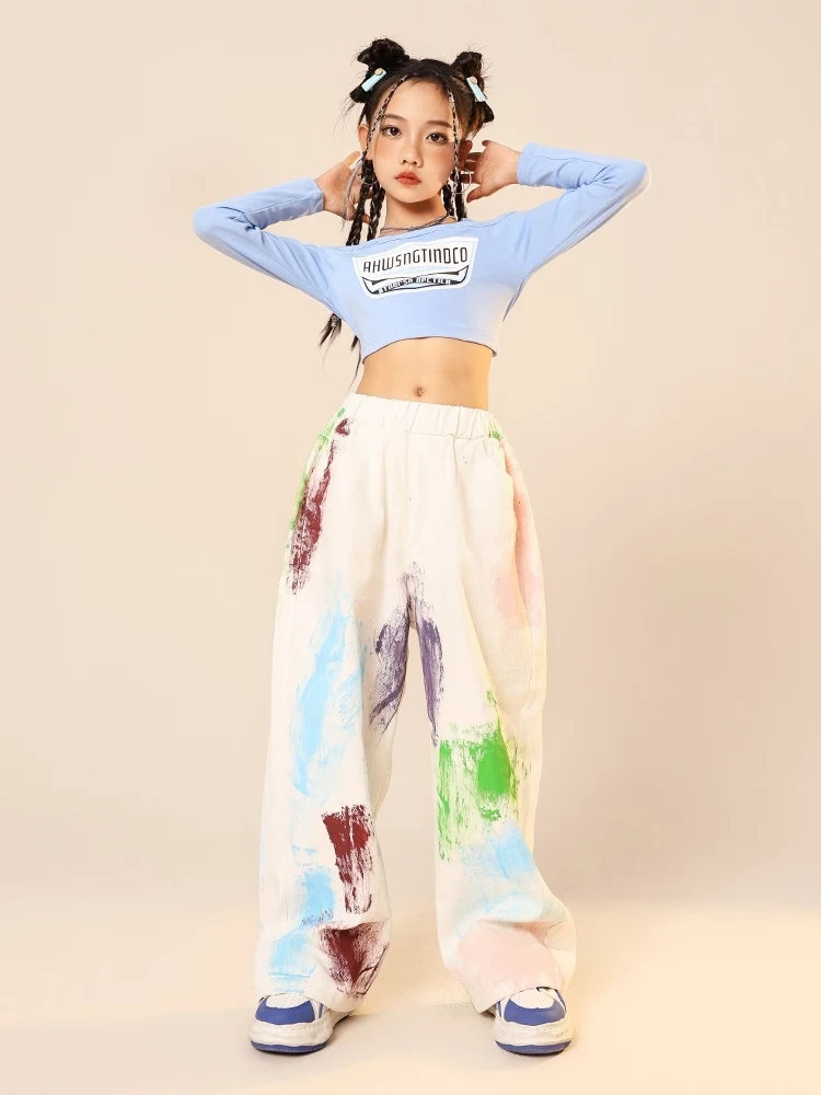 Kpop Style Jazz Dance Clothes For Girls Blue Crop Tops Long Sleeves Tie-Dyed White Hip Hop Pants Kids Performance Wear BL13593
Kpop Style Jazz Dance Clothes For Girls Blue Crop Tops Long Sleeves Tie-Dyed White Hip Hop Pants Kids Performance Wear BL13593