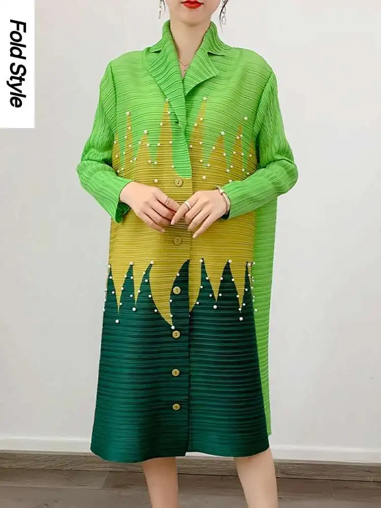 Miyake Designer Bead Pleated Dress for Women Laple Single Breasted Long Sleeves Patchwork Dresses Female 2025 New
Miyake Designer Bead Pleated Dress for Women Laple Single Breasted Long Sleeves Patchwork Dresses Female 2025 New