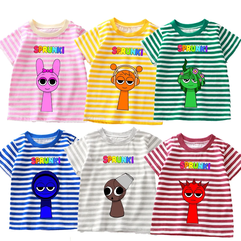 Sprunki Striped Short Sleeved Shirt Cartoon T-shirt Cute Short Sleeves Fashion Tees Round Neck T Shirt Summer Clothes Gift New
Sprunki Striped Short Sleeved Shirt Cartoon T-shirt Cute Short Sleeves Fashion Tees Round Neck T Shirt Summer Clothes Gift New