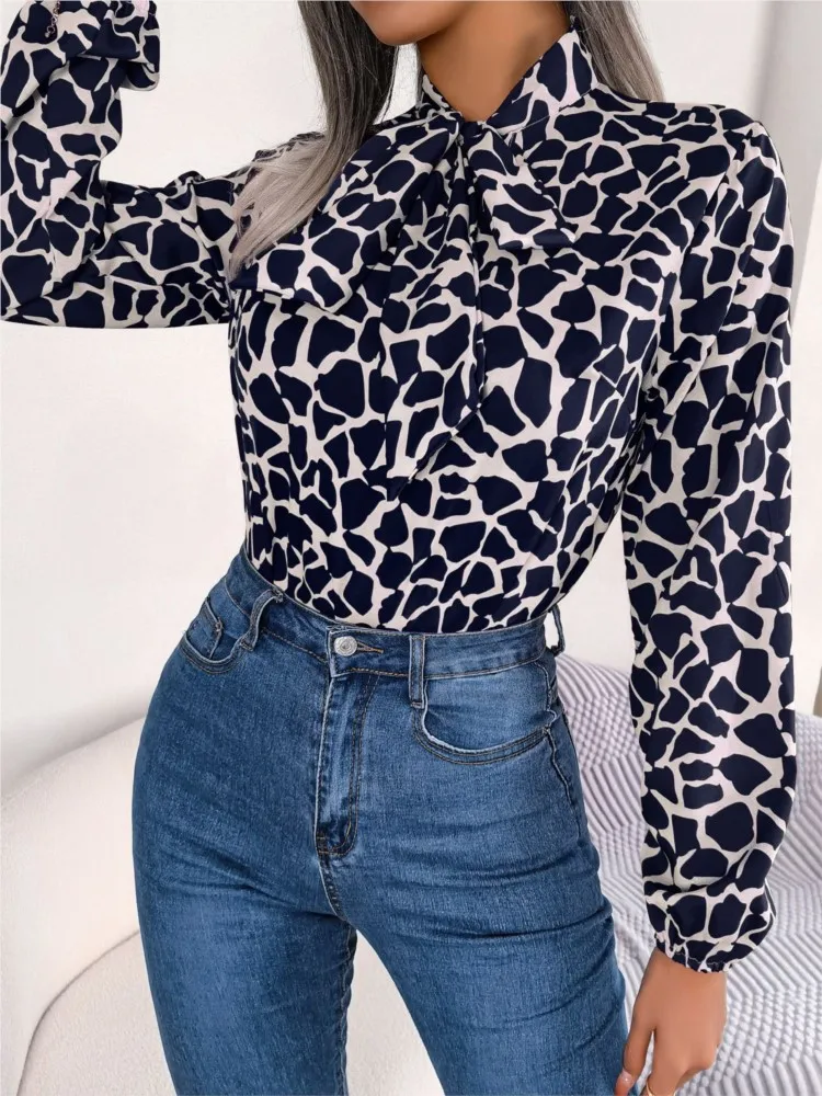 Womens Spring Autumn Shirts For Women New V-neck Printed Blouses Bow Neck And Soft Casual Loose Long Sleeve Ladies Pullover Tops
Womens Spring Autumn Shirts For Women New V-neck Printed Blouses Bow Neck And Soft Casual Loose Long Sleeve Ladies Pullover Tops