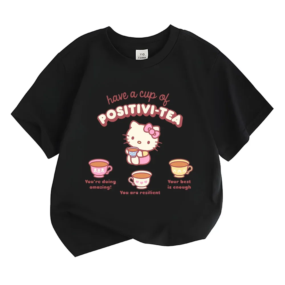 Футболки Hello Kitty Have A Cup of Positivi-tea, простые хлопковые футболки для отдыха, летние повседневные футболки, футболки для маленьких мальчиков и девочек, детские топы
Футболки Hello Kitty Have A Cup of Positivi-tea, простые хлопковые футболки для отдыха, летние повседневные футболки, футболки для маленьких мальчиков и девочек, детские топы