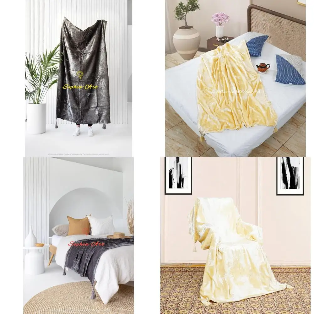Luxury Crushed Velvet Throw Blanket with Tassels - Soft Sofa Bed Warm Boho Throws, Cozy Plush Lightweight for Pets
Luxury Crushed Velvet Throw Blanket with Tassels - Soft Sofa Bed Warm Boho Throws, Cozy Plush Lightweight for Pets