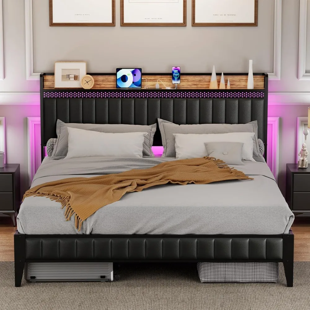Queen Bed Frame with Charging Station, LED Bed Frame with Storage Headboard, Upholstered Platform Bed Frame,No Box Spring Needed
Queen Bed Frame with Charging Station, LED Bed Frame with Storage Headboard, Upholstered Platform Bed Frame,No Box Spring Needed