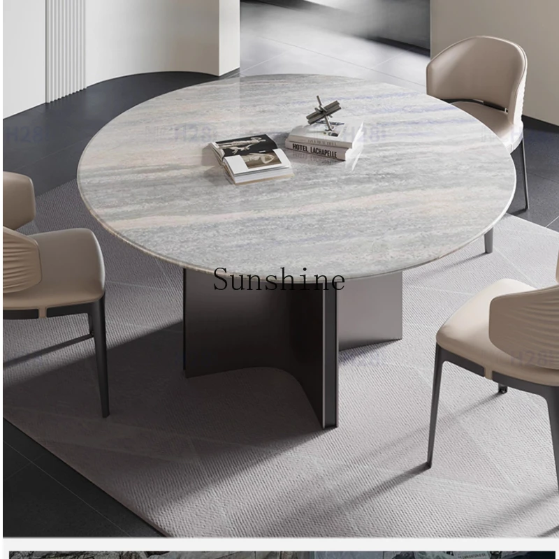 Blue crystal modern minimalist high-end natural marble dining table with turntable
Blue crystal modern minimalist high-end natural marble dining table with turntable