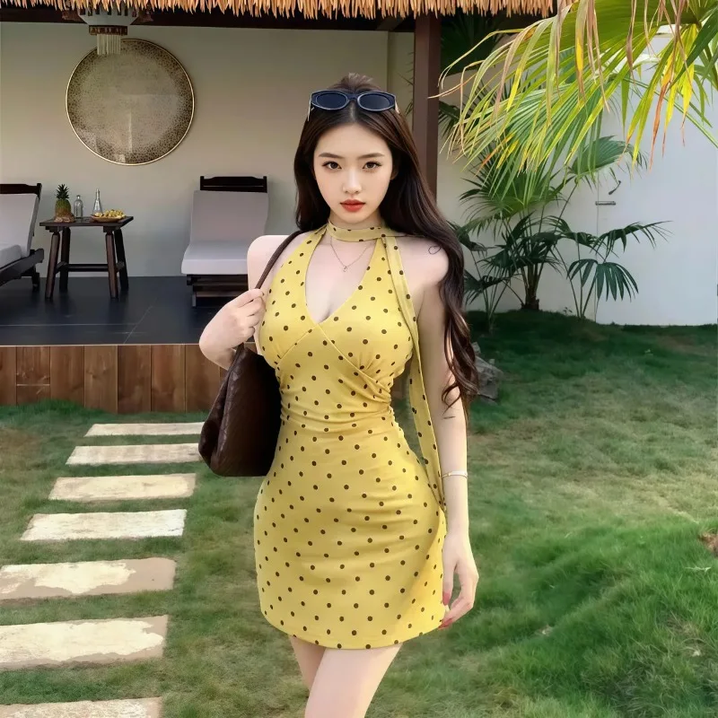 Women's French Retro Halter V Neck Polka Dot One Piece Swimsuit Slim Pure Desire Beach Vacation Swimwear
Women's French Retro Halter V Neck Polka Dot One Piece Swimsuit Slim Pure Desire Beach Vacation Swimwear