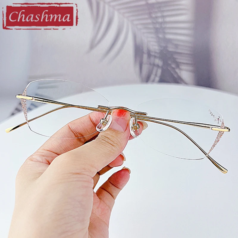 Chashma Prescription Glasses Women Fashion Eyeglasses Frames Diamond Trimmed Titanium Rimless Eyewear for Recipe Eyewear Lenses
Chashma Prescription Glasses Women Fashion Eyeglasses Frames Diamond Trimmed Titanium Rimless Eyewear for Recipe Eyewear Lenses