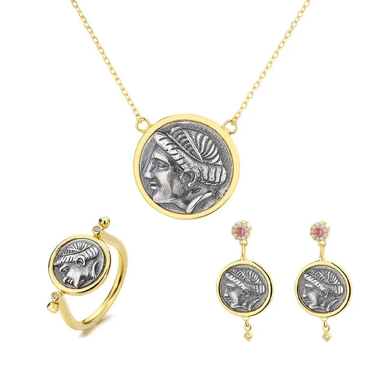 YDN ZFSILVER 925 Silver Fashion Luxury Venus Retro Gold Ancient Coin Sets Earring Ring Necklace Chain Women Wedding Jewelry Girl
YDN ZFSILVER 925 Silver Fashion Luxury Venus Retro Gold Ancient Coin Sets Earring Ring Necklace Chain Women Wedding Jewelry Girl