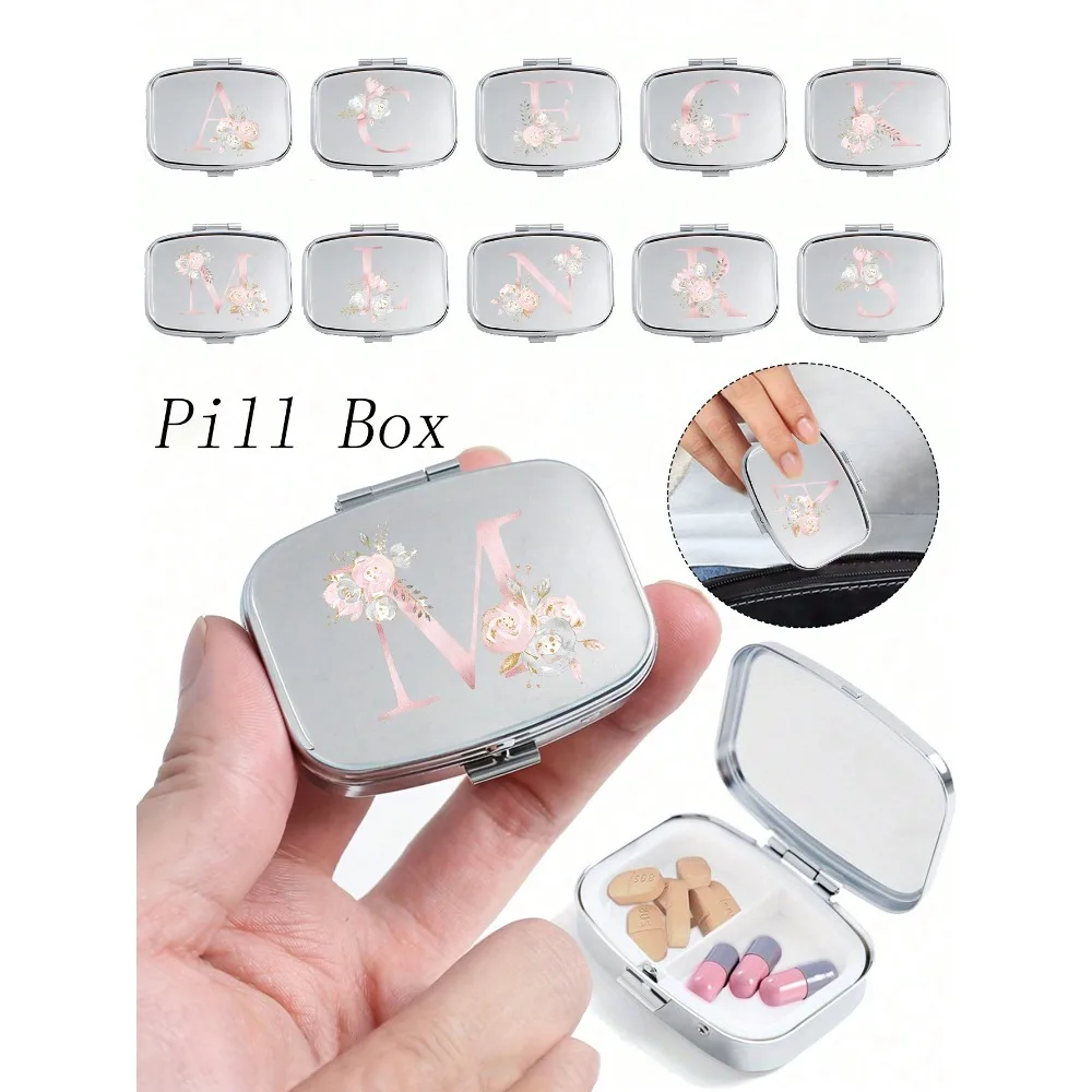 Pink Floral Letter Pattern Square Pill Box, 2 Compartment Portable Pill Case, Mini Metal Storage Box, Personalized Creative Gift, Customizable Name, Suitable For Travel, Outdoor Activities, Purse, Pocket, Wedding Favor, Gift And Reception Decor, Unique De
Pink Floral Letter Pattern Square Pill Box, 2 Compartment Portable Pill Case, Mini Metal Storage Box, Personalized Creative Gift, Customizable Name, Suitable For Travel, Outdoor Activities, Purse, Pocket, Wedding Favor, Gift And Reception Decor, Unique De