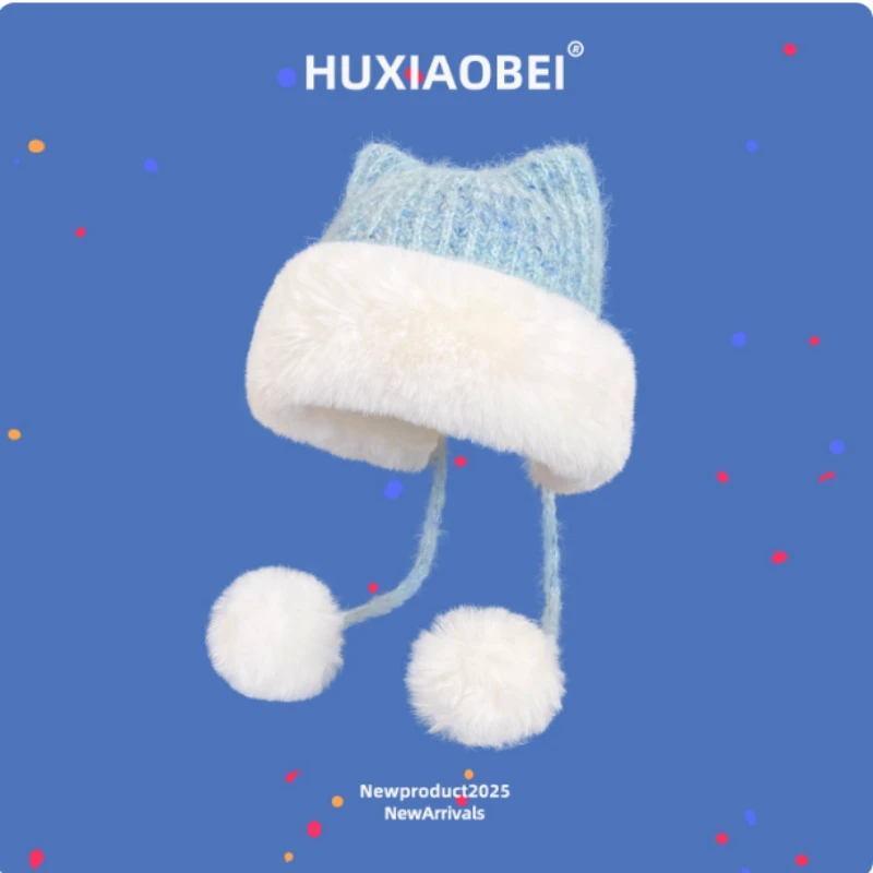 Новая милая разноцветная вязаная шапка с кошачьими ушками, связанная вручную, зимняя уличная теплая шапка-бомбер для защиты ушей для женщин
Новая милая разноцветная вязаная шапка с кошачьими ушками, связанная вручную, зимняя уличная теплая шапка-бомбер для защиты ушей для женщин