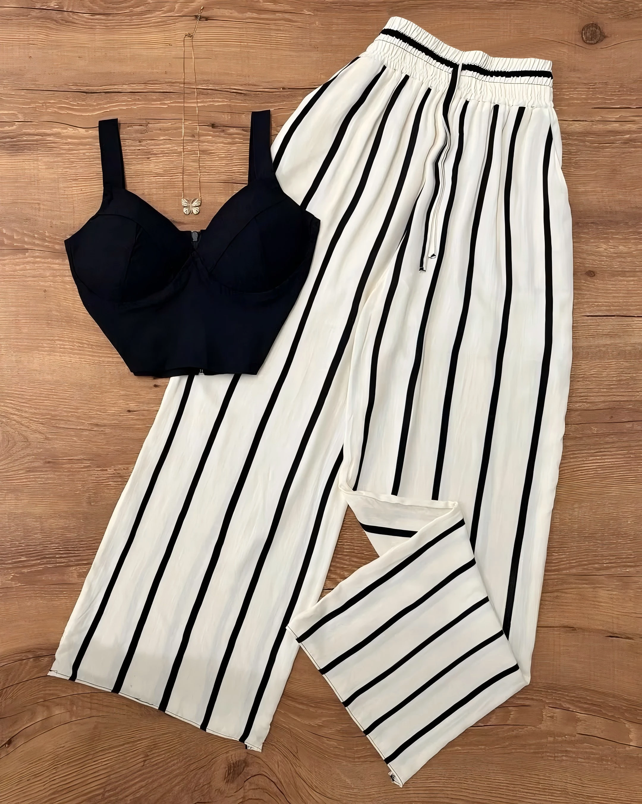 Women's Sexy Strapless Outerwear Bra Set with Vertical Stripes Elegant Pants Suit 11 S80898a73b9de4b10a3c472ec989851c7G