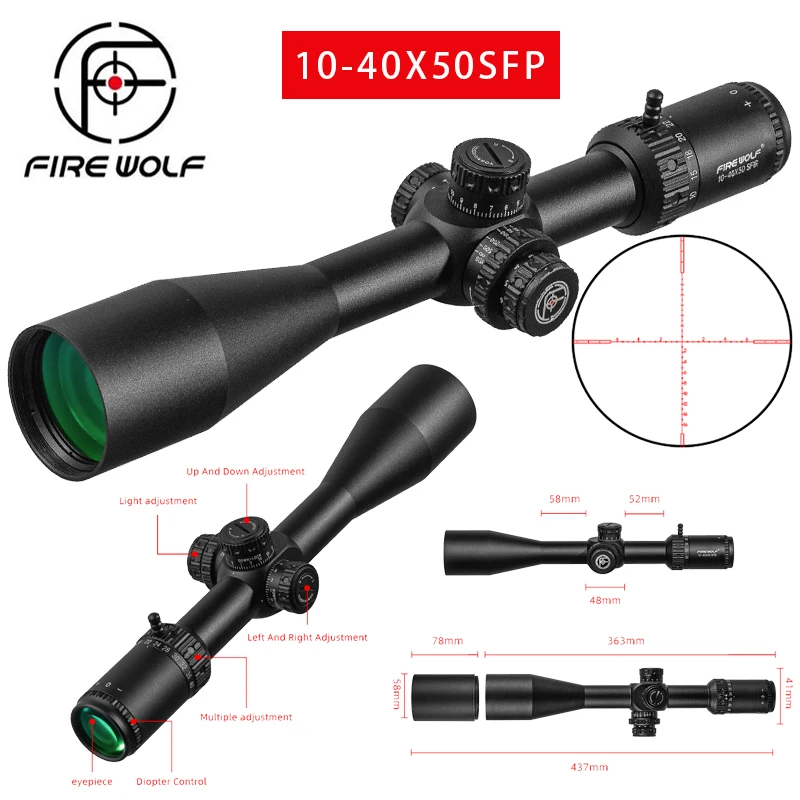 FIRE WOLF 10-40X50 SFIR Hunting Scope Illumination Long Range Shooting Riflescope Lock Reset Optical Tactical Sights
FIRE WOLF 10-40X50 SFIR Hunting Scope Illumination Long Range Shooting Riflescope Lock Reset Optical Tactical Sights