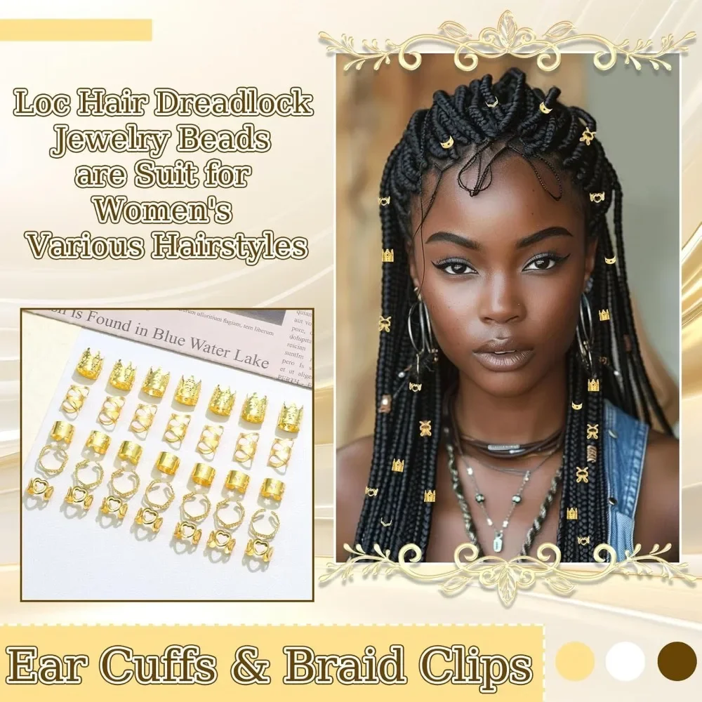 50 Pcs Gold Color Crown Hair Rings Dreadlock Cuffs with Star Design for Box Braids Festival Boho Style Hair Jewelry Collection
50 Pcs Gold Color Crown Hair Rings Dreadlock Cuffs with Star Design for Box Braids Festival Boho Style Hair Jewelry Collection