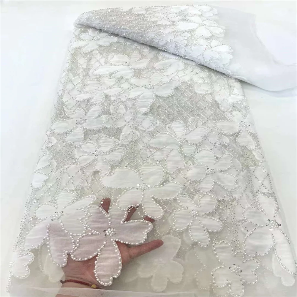 White African Beaded Lace Fabric 2024 High Quality French Luxury Beaded Nigerian Sequins Tulle Laces Fabrics for Wedding Dresses
White African Beaded Lace Fabric 2024 High Quality French Luxury Beaded Nigerian Sequins Tulle Laces Fabrics for Wedding Dresses