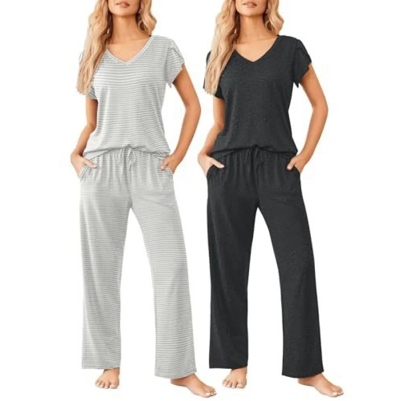 Ekouaer 2 Pack Womens Pajamas Short Sleeve Sleepwear Top with Pants Super-Soft Printed Lounge Sets
Ekouaer 2 Pack Womens Pajamas Short Sleeve Sleepwear Top with Pants Super-Soft Printed Lounge Sets