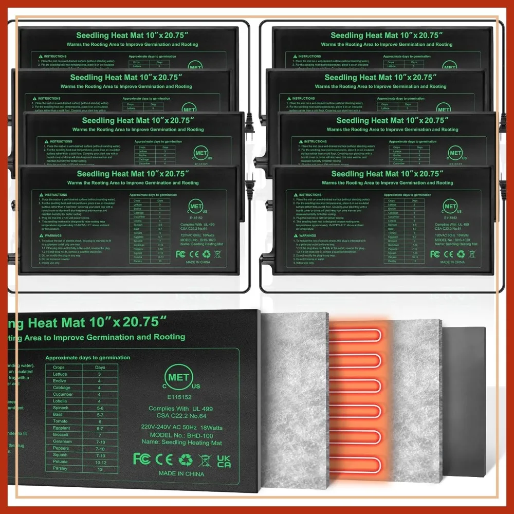 Durable Seedling Heat Mat 10x20.75in 8-Pack, MET Certified for Germination, Hydroponic, Waterproof Greenhouse Heater
Durable Seedling Heat Mat 10x20.75in 8-Pack, MET Certified for Germination, Hydroponic, Waterproof Greenhouse Heater