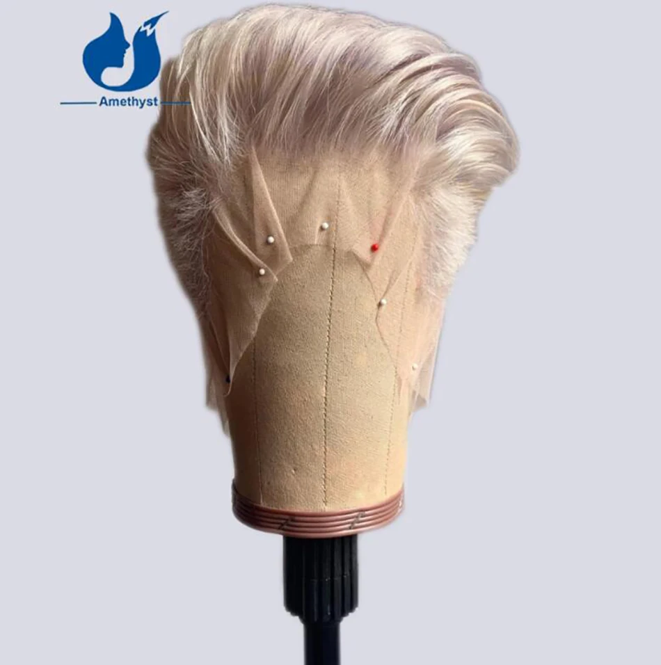 Amethyst Shaved 60# White Platinum Blonde Short Pixie Cut Wig Full Lace Brazilian Remy Hair Pre Styled with Sideburns for Men
Amethyst Shaved 60# White Platinum Blonde Short Pixie Cut Wig Full Lace Brazilian Remy Hair Pre Styled with Sideburns for Men