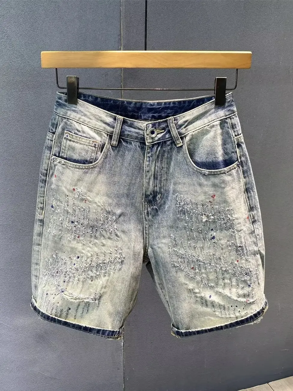 Summer Faion Spray Painted Denim orts Men's Straight Leg Five-Quarter Length Worn Scratch Sle Casual Urban Jeans
Summer Faion Spray Painted Denim orts Men's Straight Leg Five-Quarter Length Worn Scratch Sle Casual Urban Jeans