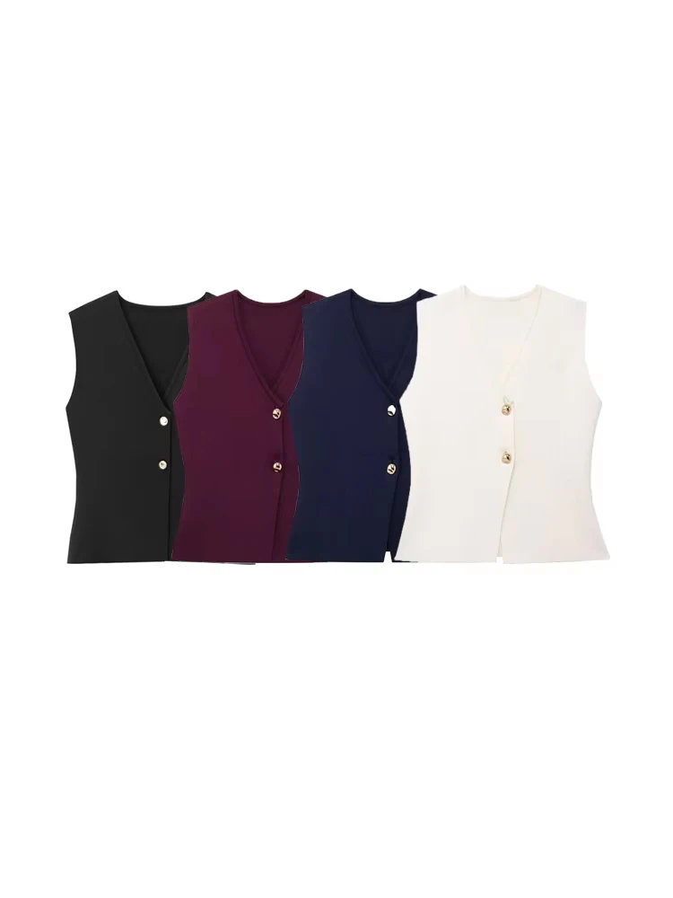 TRZA-Women's Gold Button Knit Vest Sweater, V Neck, Sleeveless, Female Waistcoat, Chic Tops, Fashion
TRZA-Women's Gold Button Knit Vest Sweater, V Neck, Sleeveless, Female Waistcoat, Chic Tops, Fashion