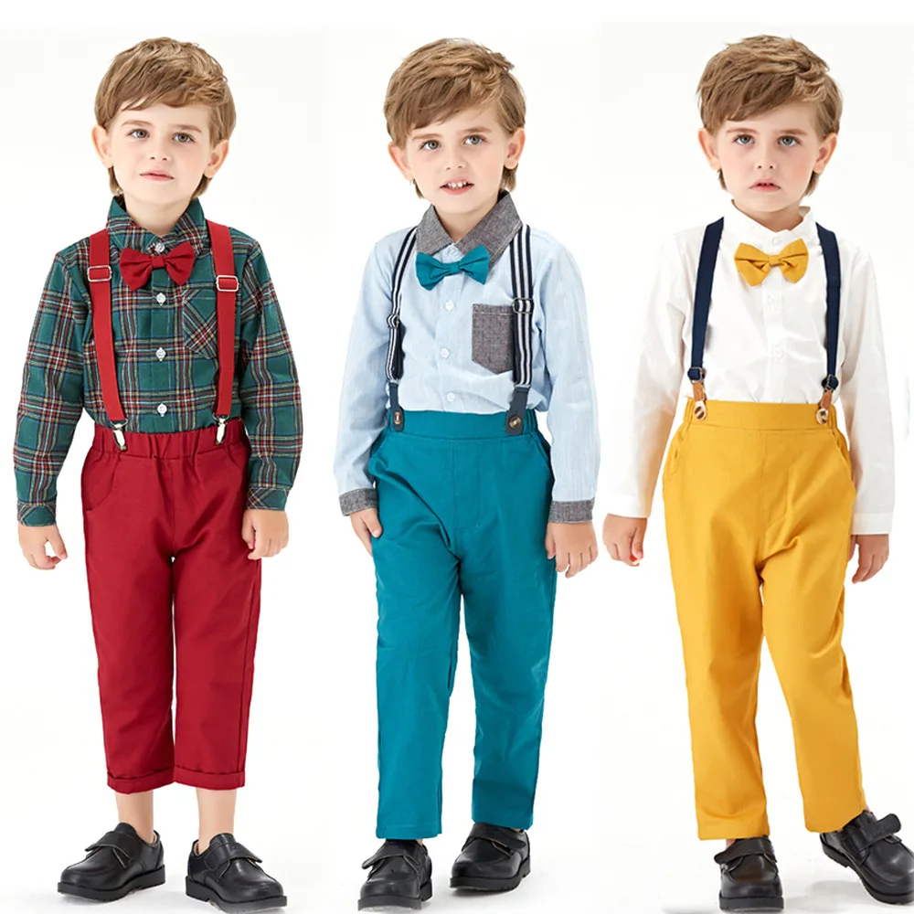 European American Boys Overalls Two-piece Set Children Boy Long Sleeved Plaid Shirt Elegant Kids Boys Colorful Strappy Pant Suit
European American Boys Overalls Two-piece Set Children Boy Long Sleeved Plaid Shirt Elegant Kids Boys Colorful Strappy Pant Suit