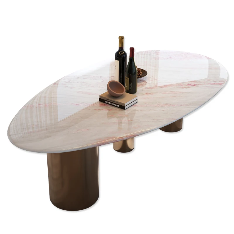 Imported natural luxury stone rose rainbow dining table water drop shape household minimalist high-end with round
Imported natural luxury stone rose rainbow dining table water drop shape household minimalist high-end with round