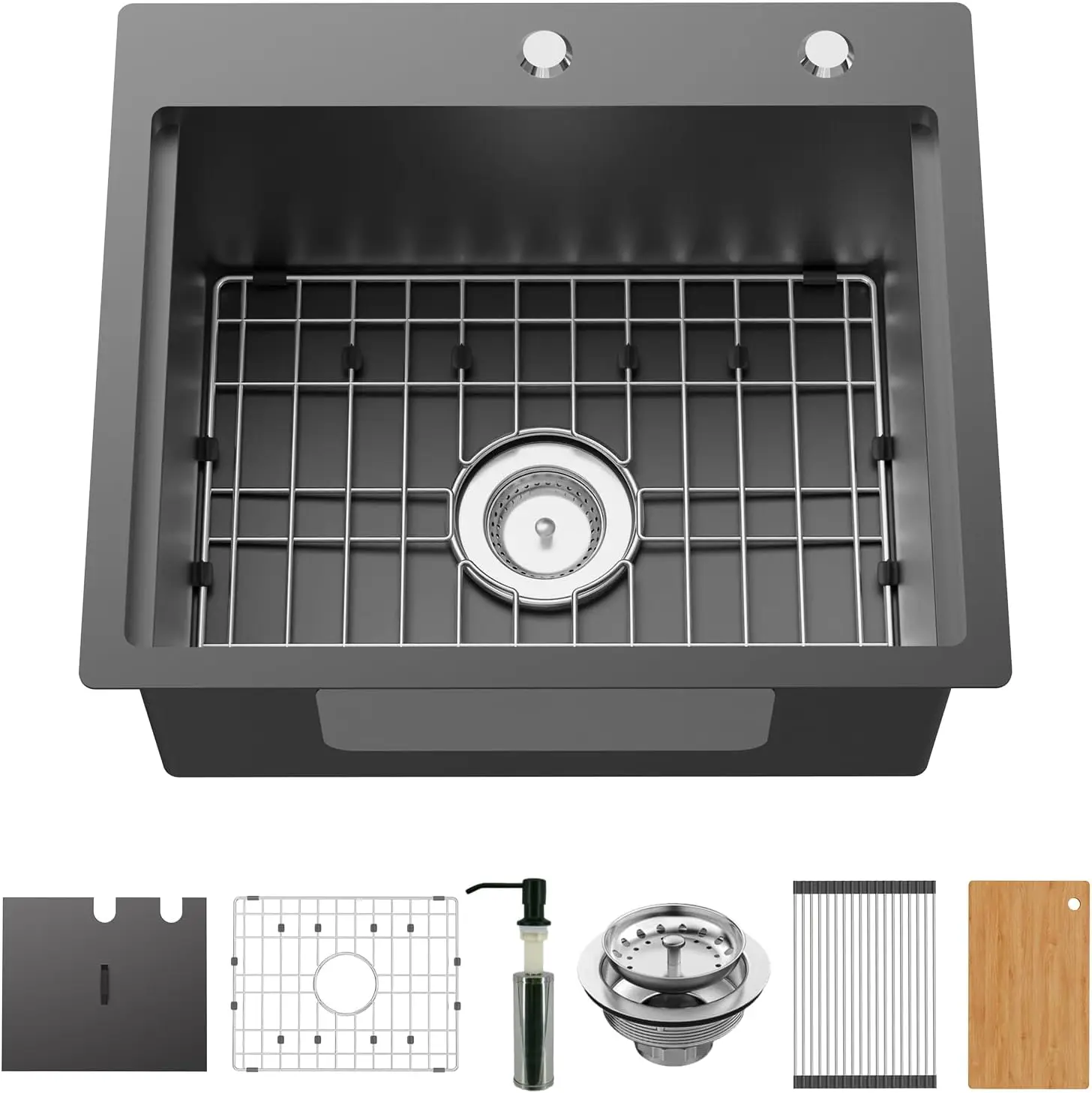 Black Stainless Steel Drop-In Sink 21'x18' with Dust Lid, Topmount Workstation for Indoor & Outdoor Kitchens
Black Stainless Steel Drop-In Sink 21'x18' with Dust Lid, Topmount Workstation for Indoor & Outdoor Kitchens