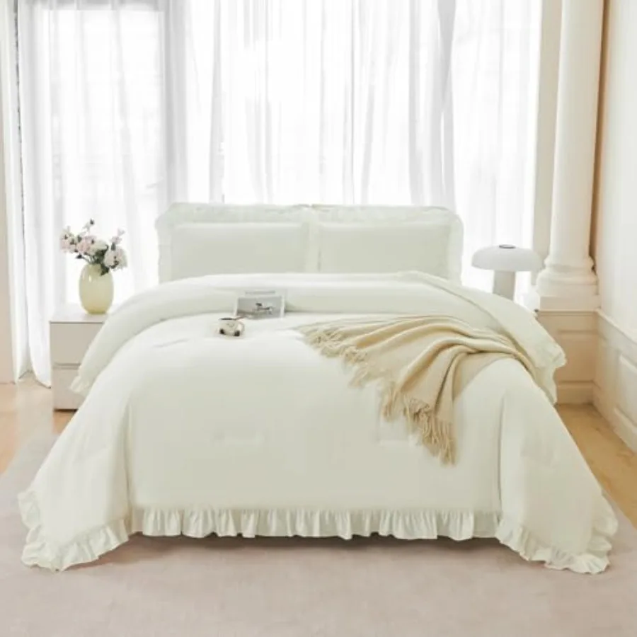 5Pcs Full Szie Comforter Set Ruffle Bed in A Bag with Sheets Beige Farmhouse Aesthetic Bedding Comforter Set Soft Fluffy Bed Se
5Pcs Full Szie Comforter Set Ruffle Bed in A Bag with Sheets Beige Farmhouse Aesthetic Bedding Comforter Set Soft Fluffy Bed Se