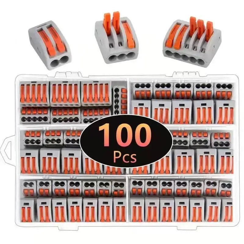 100PCS PCT-212/213/215 Lever Wire Connectors, 2/3/5P Quick Splice Terminal Assortment Kit
100PCS PCT-212/213/215 Lever Wire Connectors, 2/3/5P Quick Splice Terminal Assortment Kit