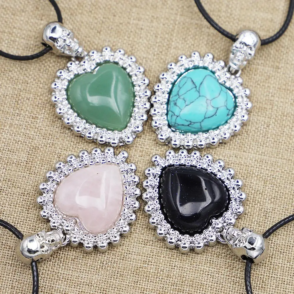 Creative Natural Silver Heart-shaped Skull Set Multi-color Gem Leather Rope Pendant Necklace Trend Jewelry Accessories 6Pcs/ Lot
Creative Natural Silver Heart-shaped Skull Set Multi-color Gem Leather Rope Pendant Necklace Trend Jewelry Accessories 6Pcs/ Lot