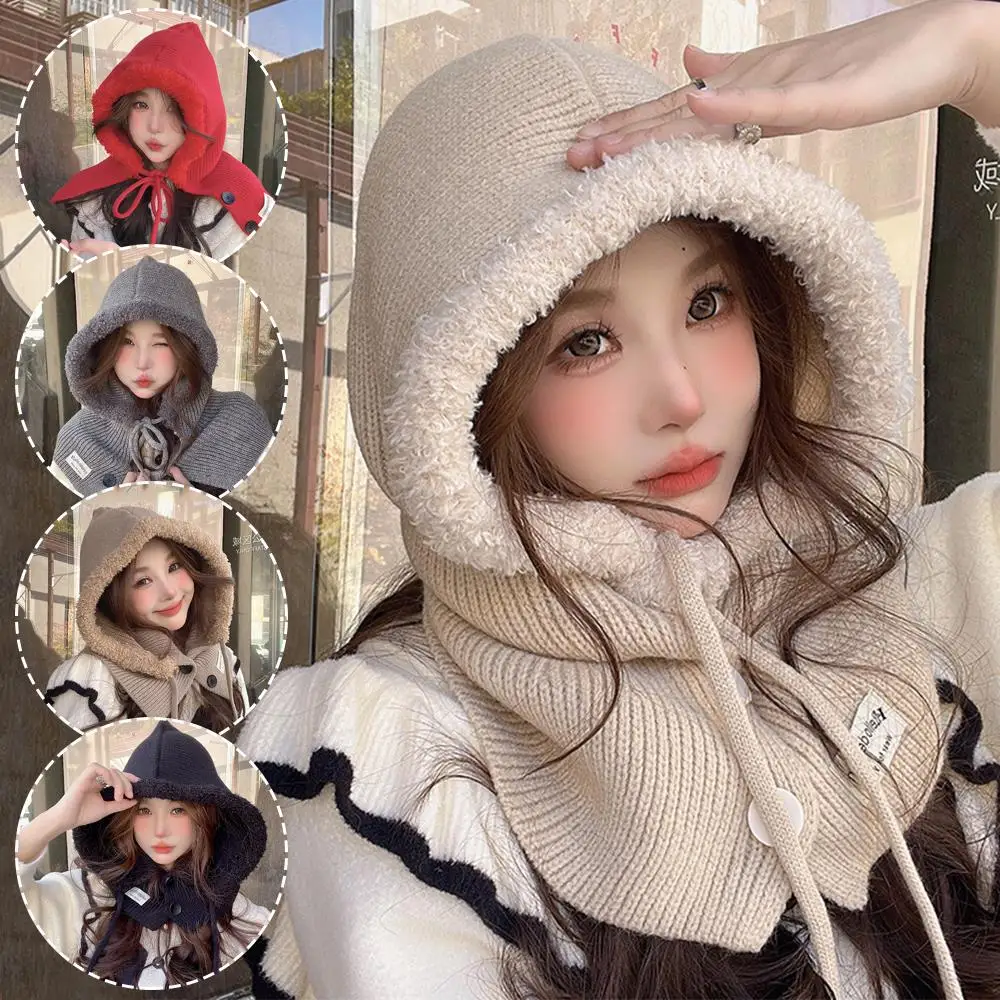 Lazy Knitted Hat Button Hood Scarf Neck Guard Lace-up Balaclava Cap Winter Plush Patchwork Hat Integrated Warmth Hat And Scarf
Lazy Knitted Hat Button Hood Scarf Neck Guard Lace-up Balaclava Cap Winter Plush Patchwork Hat Integrated Warmth Hat And Scarf