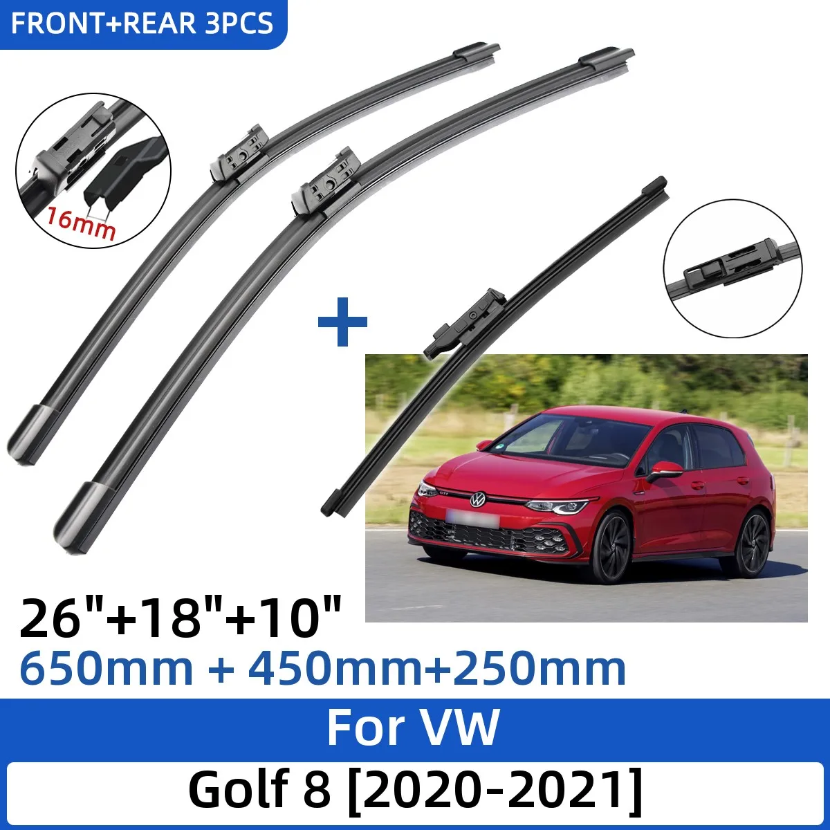 Щетки стеклоочистителя для VW Golf 8, 2020-2021, 26 + 18 + 10 дюймов, 2020 2021, 3 шт.
Щетки стеклоочистителя для VW Golf 8, 2020-2021, 26 + 18 + 10 дюймов, 2020 2021, 3 шт.