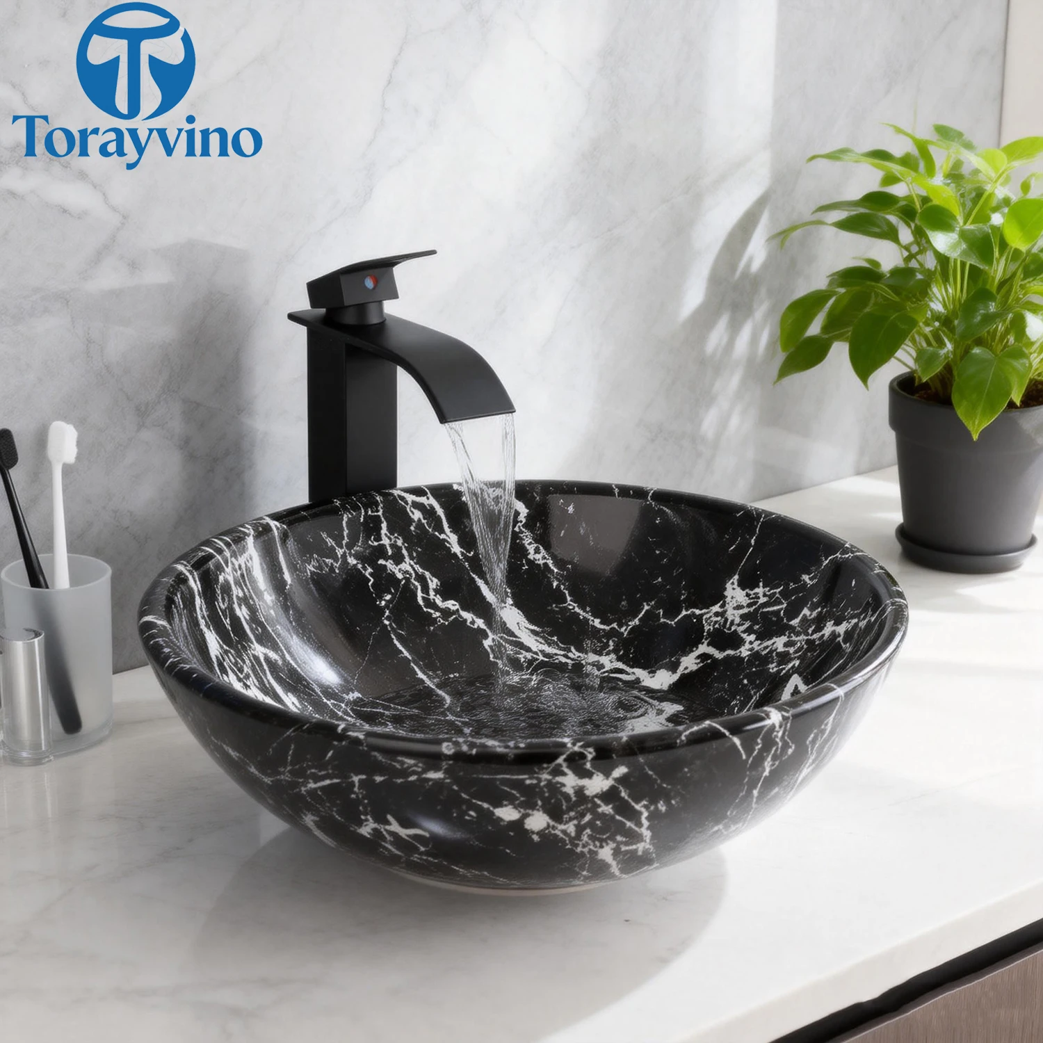 Torayvino Ceramic Bathroom Vessel Basin Marbling Round Bowl Vainty Sink Above Counter with Waterfall Faucet and Pop-up Drain
Torayvino Ceramic Bathroom Vessel Basin Marbling Round Bowl Vainty Sink Above Counter with Waterfall Faucet and Pop-up Drain
