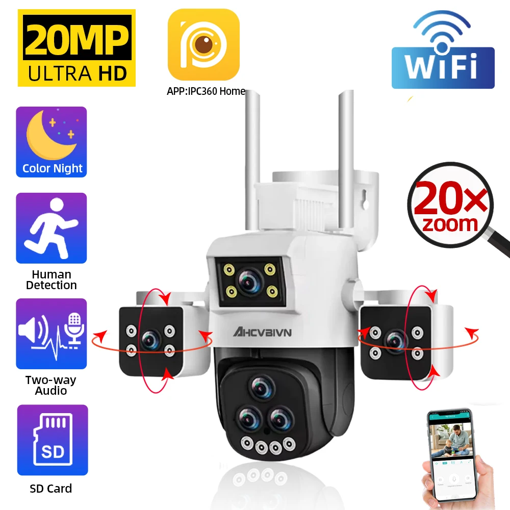 20MP Five Lens Wifi PTZ IP Camera Auto Tracking Outdoor 4K 20X Zoom Wireless CCTV Video Surveillance Camera Color Night Vision
20MP Five Lens Wifi PTZ IP Camera Auto Tracking Outdoor 4K 20X Zoom Wireless CCTV Video Surveillance Camera Color Night Vision