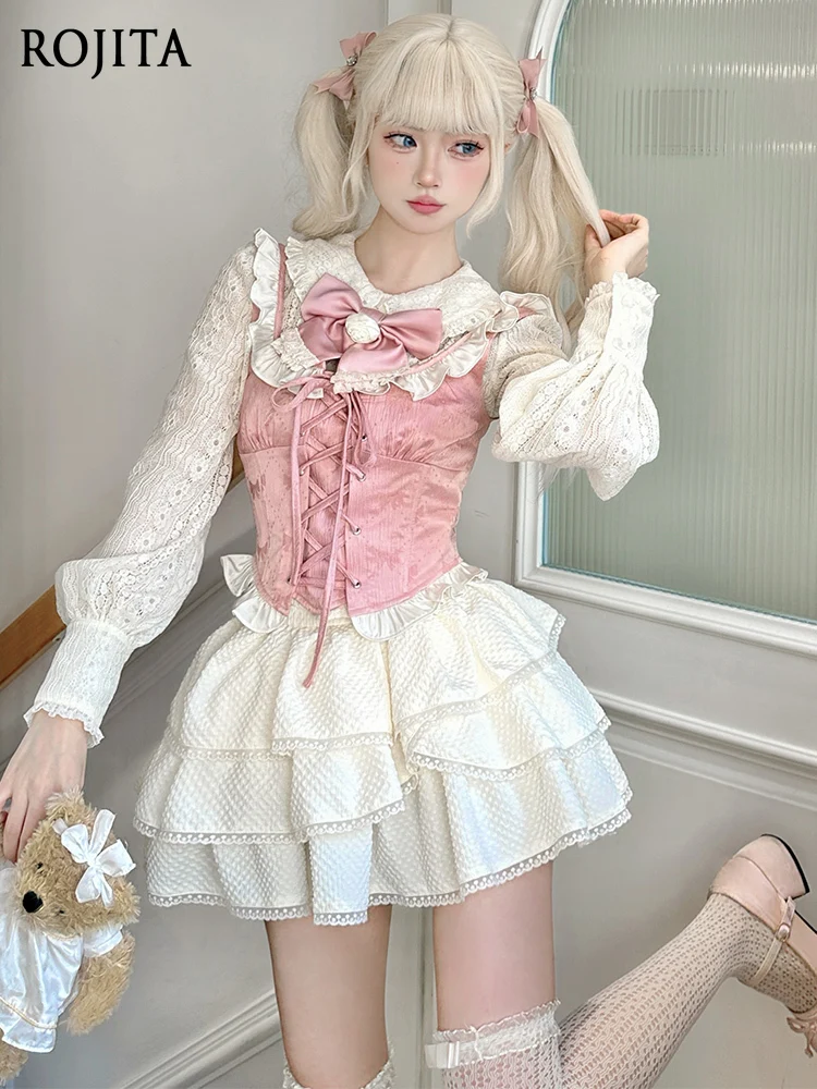 Mini Cake Skirt Suits Sweet Girl Lolita Princess 3 Piece Sets Women Elegant Bow Shirt Pink Vest Japanese Cute Y2k Outfits
Mini Cake Skirt Suits Sweet Girl Lolita Princess 3 Piece Sets Women Elegant Bow Shirt Pink Vest Japanese Cute Y2k Outfits
