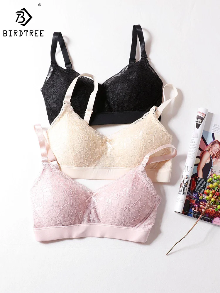 BirdTree, Lining 100%Real Silk Sexy Bra, Women Wire Free Sweet Lace, Breathable Underwear, 2024 Spring Summer P43971QM
BirdTree, Lining 100%Real Silk Sexy Bra, Women Wire Free Sweet Lace, Breathable Underwear, 2024 Spring Summer P43971QM